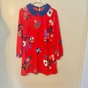 Modcloth Red Dress with Peter Pan Navy Collar Small